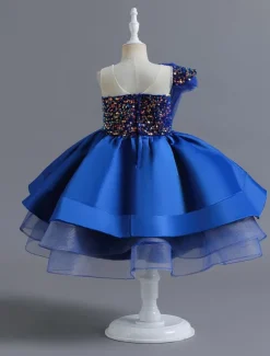 Kids Toddler Girls' Dress Sequin Sleeveless Performance Special Occasion Sequins Mesh Princess Sweet Polyester Knee-length Skater Dress Summer Spring 1-5 Years Black Red Navy Blue