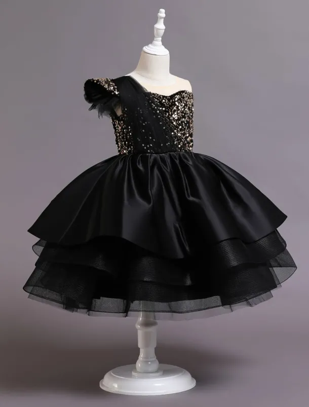 Kids Toddler Girls' Dress Sequin Sleeveless Performance Special Occasion Sequins Mesh Princess Sweet Polyester Knee-length Skater Dress Summer Spring 1-5 Years Black Red Navy Blue