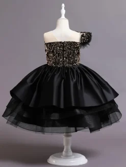 Kids Toddler Girls' Dress Sequin Sleeveless Performance Special Occasion Sequins Mesh Princess Sweet Polyester Knee-length Skater Dress Summer Spring 1-5 Years Black Red Navy Blue