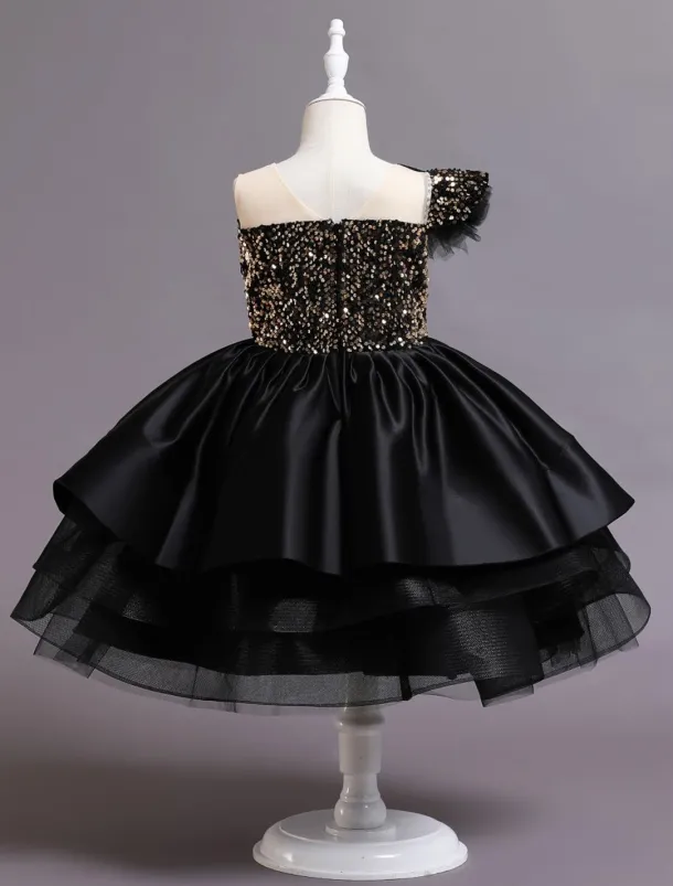 Kids Toddler Girls' Dress Sequin Sleeveless Performance Special Occasion Sequins Mesh Princess Sweet Polyester Knee-length Skater Dress Summer Spring 1-5 Years Black Red Navy Blue