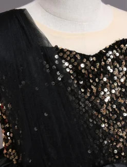 Kids Toddler Girls' Dress Sequin Sleeveless Performance Special Occasion Sequins Mesh Princess Sweet Polyester Knee-length Skater Dress Summer Spring 1-5 Years Black Red Navy Blue