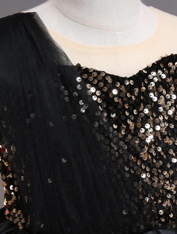 Kids Toddler Girls' Dress Sequin Sleeveless Performance Special Occasion Sequins Mesh Princess Sweet Polyester Knee-length Skater Dress Summer Spring 1-5 Years Black Red Navy Blue