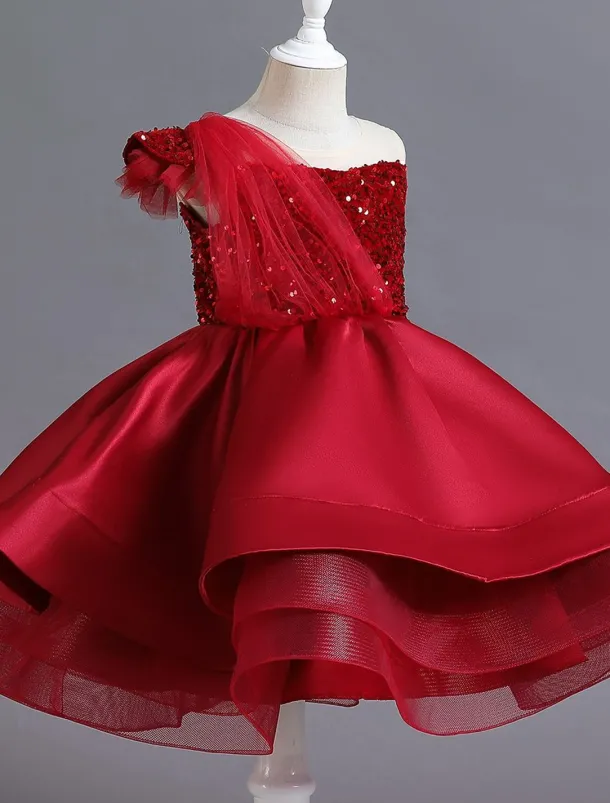 Kids Toddler Girls' Dress Sequin Sleeveless Performance Special Occasion Sequins Mesh Princess Sweet Polyester Knee-length Skater Dress Summer Spring 1-5 Years Black Red Navy Blue