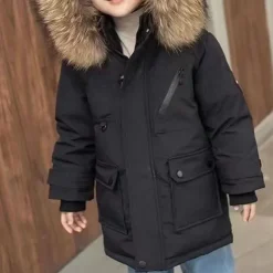 Kids Unisex Down Coat Hoodie Jacket Outerwear Solid Color Long Sleeve Pocket Coat Outdoor Daily Basic Black White Red Fall Winter 4 years+
