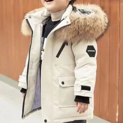 Kids Unisex Down Coat Hoodie Jacket Outerwear Solid Color Long Sleeve Pocket Coat Outdoor Daily Basic Black White Red Fall Winter 4 years+