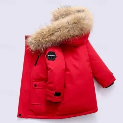 Kids Unisex Down Coat Hoodie Jacket Outerwear Solid Color Long Sleeve Pocket Coat Outdoor Daily Basic Black White Red Fall Winter 4 years+