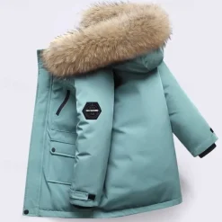 Kids Unisex Down Coat Hoodie Jacket Outerwear Solid Color Long Sleeve Pocket Coat Outdoor Daily Basic Black White Red Fall Winter 4 years+