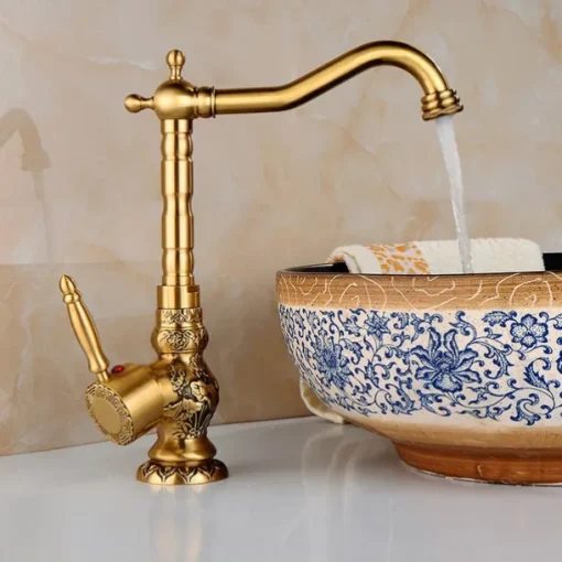 Kitchen faucet - Single Handle One Hole Antique Brass Standard Spout Centerset Retro Vintage Kitchen Taps