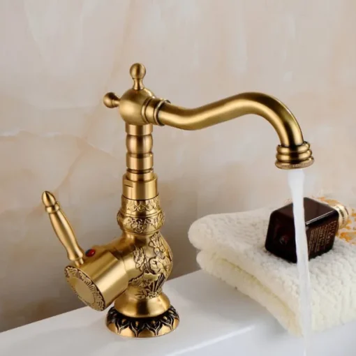 Kitchen faucet - Single Handle One Hole Antique Brass Standard Spout Centerset Retro Vintage Kitchen Taps