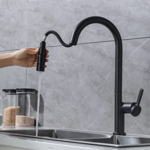 Kitchen Faucet with Pull-out Spray,Single Handle One Hole Brass High Arc 2-modes 360°Rotatable Modern Contemporary Kitchen Taps