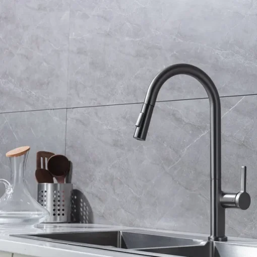 Kitchen Faucet with Pull-out Spray,Single Handle One Hole Brass High Arc 2-modes 360°Rotatable Modern Contemporary Kitchen Taps