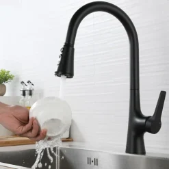 Kitchen Faucet with Sprayer,Pull-out 3-Function Button Design Single Handle One Hole Tall High Arc Modern Contemporary Kitchen Taps
