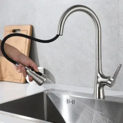 Kitchen Faucet with Sprayer,Pull-out 3-Function Button Design Single Handle One Hole Tall High Arc Modern Contemporary Kitchen Taps