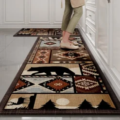 Kitchen Rugs & Mats Non-Skid WashableAnti-Fatigue, Non-Slip Absorbent Woven Runner Rubber Backed for Floors, Machine Washable Farmhouse Standing Mats for Sink, Laundry Room, Hallway