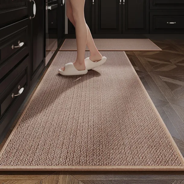 Kitchen Rugs & Mats Non-Skid WashableAnti-Fatigue, Non-Slip Absorbent Woven Runner Rubber Backed for Floors, Machine Washable Farmhouse Standing Mats for Sink, Laundry Room, Hallway