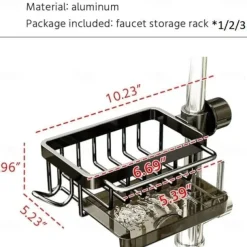 Kitchen Sink Faucet Organizer,Rustproof Aluminum Holder for Sponge, Soap, Brush, Space-Saving Design with Drip Tray, Easy Installation