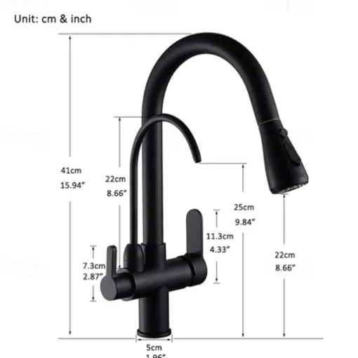 Kitchen Sink Mixer Faucet Pull Out Sprayer with Soap Dispenser, 360 swivel Black Single Handle Brass Taps Pull Down, Deck Mounted Hot Cold Water Hose Filter Tap