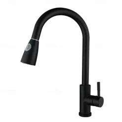 Kitchen Sink Mixer Faucet with Pull Out Spray Deck Mounted, 304 Stainless Steel 360 Rotatable Kitchen Vessel Taps for Vegetable Washing Basin Black Brushed Nickel