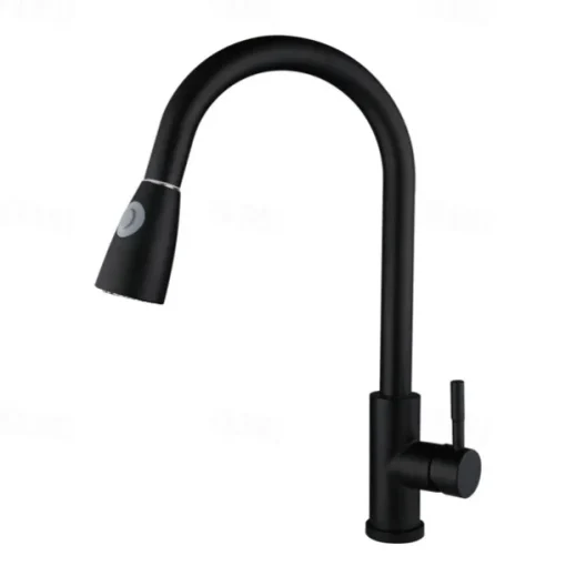 Kitchen Sink Mixer Faucet with Pull Out Spray Deck Mounted, 304 Stainless Steel 360 Rotatable Kitchen Vessel Taps for Vegetable Washing Basin Black Brushed Nickel