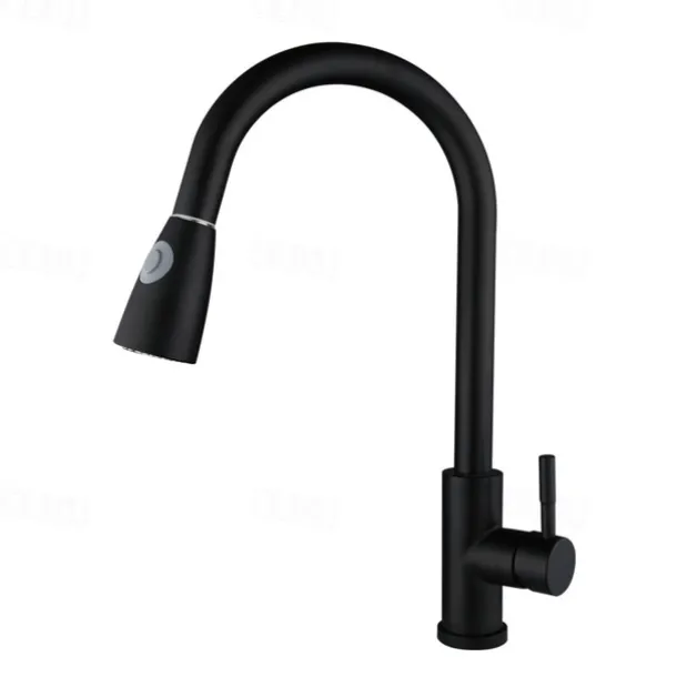 Kitchen Sink Mixer Faucet with Pull Out Spray Deck Mounted, 304 Stainless Steel 360 Rotatable Kitchen Vessel Taps for Vegetable Washing Basin Black Brushed Nickel