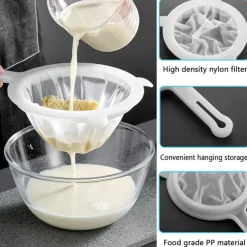 Kitchen Ultra-Fine Nylon Mesh Strainer Food Yogurt Mesh Sieve Plastic Mesh Colander with Handle Mini Brine Shrimp Separation Net for Filtering Juice Juice Milk Honey