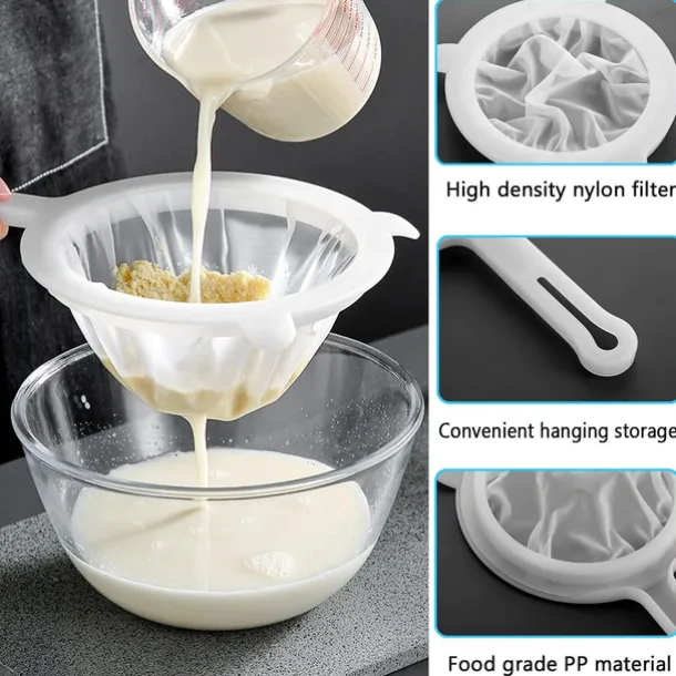 Kitchen Ultra-Fine Nylon Mesh Strainer Food Yogurt Mesh Sieve Plastic Mesh Colander with Handle Mini Brine Shrimp Separation Net for Filtering Juice Juice Milk Honey