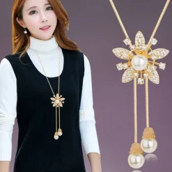Korean Version Of Autumn And Winter Crystal Sweater Chain Necklace Wholesale High-end Women's Long Chain Versatile Tassel Pearl Pendant With Accessories