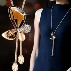 Korean Version Of Autumn And Winter Crystal Sweater Chain Necklace Wholesale High-end Women's Long Chain Versatile Tassel Pearl Pendant With Accessories