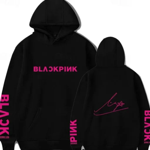 KPOP Black Pink Hoodie Anime Cartoon Anime Harajuku Graphic Kawaii For Couple's Unisex Adults' Back To School Hot Stamping