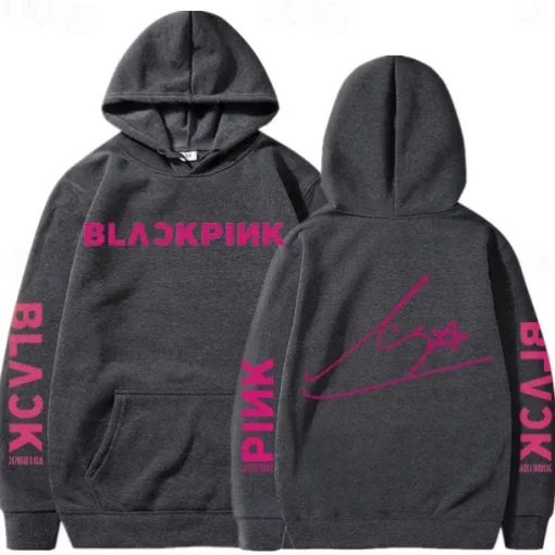 KPOP Black Pink Hoodie Anime Cartoon Anime Harajuku Graphic Kawaii For Couple's Unisex Adults' Back To School Hot Stamping