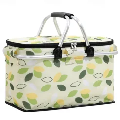 24L High Quality Picnic Insulated Folding Handle Picnic Basket Cooler Camping Picnic Basket -Grocery Basket- Laundry Basket -Market Basket-Insulated Strong Aluminum Frame basket Oxford Cloth