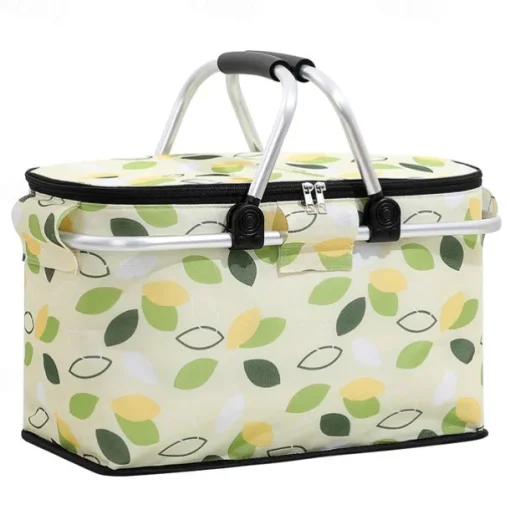 24L High Quality Picnic Insulated Folding Handle Picnic Basket Cooler Camping Picnic Basket -Grocery Basket- Laundry Basket -Market Basket-Insulated Strong Aluminum Frame basket Oxford Cloth