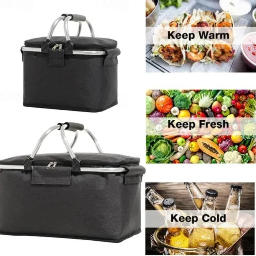 24L High Quality Picnic Insulated Folding Handle Picnic Basket Cooler Camping Picnic Basket -Grocery Basket- Laundry Basket -Market Basket-Insulated Strong Aluminum Frame basket Oxford Cloth