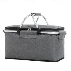 24L High Quality Picnic Insulated Folding Handle Picnic Basket Cooler Camping Picnic Basket -Grocery Basket- Laundry Basket -Market Basket-Insulated Strong Aluminum Frame basket Oxford Cloth