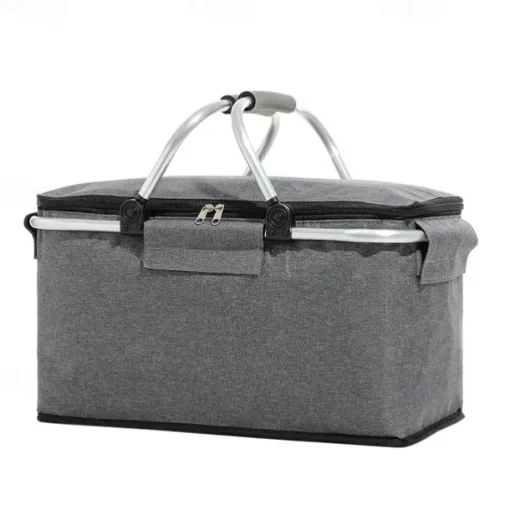 24L High Quality Picnic Insulated Folding Handle Picnic Basket Cooler Camping Picnic Basket -Grocery Basket- Laundry Basket -Market Basket-Insulated Strong Aluminum Frame basket Oxford Cloth