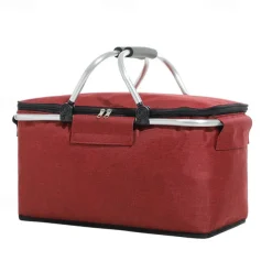 24L High Quality Picnic Insulated Folding Handle Picnic Basket Cooler Camping Picnic Basket -Grocery Basket- Laundry Basket -Market Basket-Insulated Strong Aluminum Frame basket Oxford Cloth