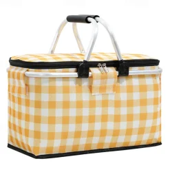 24L High Quality Picnic Insulated Folding Handle Picnic Basket Cooler Camping Picnic Basket -Grocery Basket- Laundry Basket -Market Basket-Insulated Strong Aluminum Frame basket Oxford Cloth