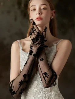 Lace Wrist Length Glove Elegant / Classic Style With Pure Color Wedding / Party Glove