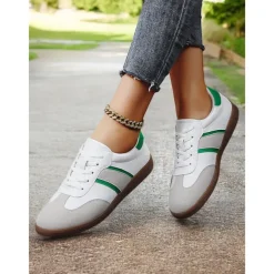 Lace-Up Sneakers with Faux Suede Accents, Casual Style for Women, Ideal for Everyday Wear and Active Lifestyles