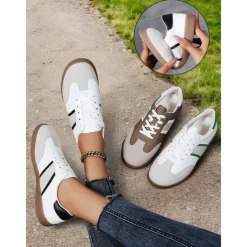 Lace-Up Sneakers with Faux Suede Accents, Casual Style for Women, Ideal for Everyday Wear and Active Lifestyles