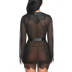 Ladies Sexy See-Through Gauze Nightgown Lace Edge Fun Set Home Outfits