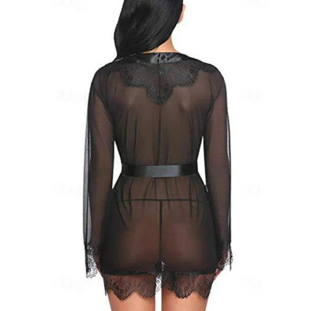 Ladies Sexy See-Through Gauze Nightgown Lace Edge Fun Set Home Outfits