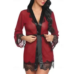 Ladies Sexy See-Through Gauze Nightgown Lace Edge Fun Set Home Outfits