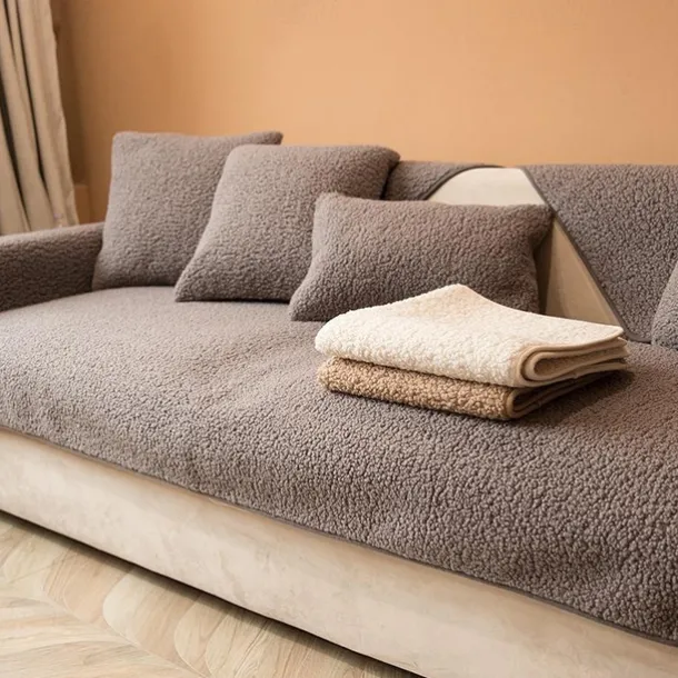 Lamb Velvet Sectional Couch Covers Sofa Slipcover Sofa Seat Cover Sectional Couch Covers,Furniture Protector Anti-Slip Couch Covers for Dogs Cats Kids(Sold by Piece/Not All Set)