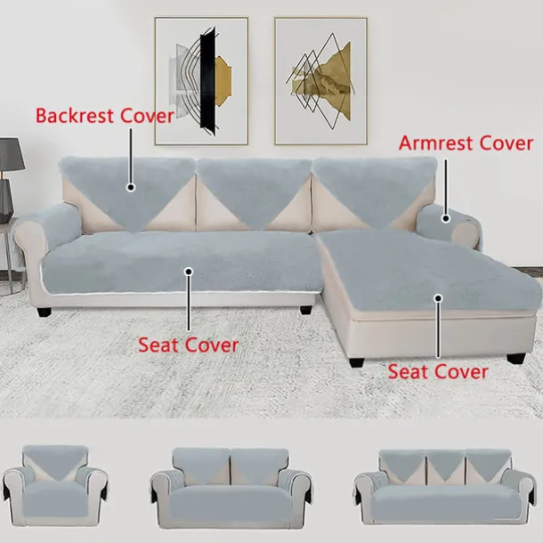 Lamb Velvet Sectional Couch Covers Sofa Slipcover Sofa Seat Cover Sectional Couch Covers,Furniture Protector Anti-Slip Couch Covers for Dogs Cats Kids(Sold by Piece/Not All Set)