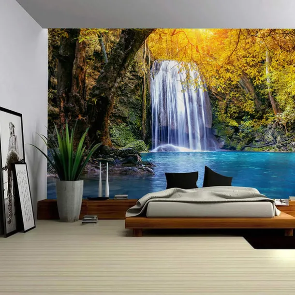 Landscape Waterfall Hanging Tapestry Wall Art Large Tapestry Mural Decor Photograph Backdrop Blanket Curtain Home Bedroom Living Room Decoration