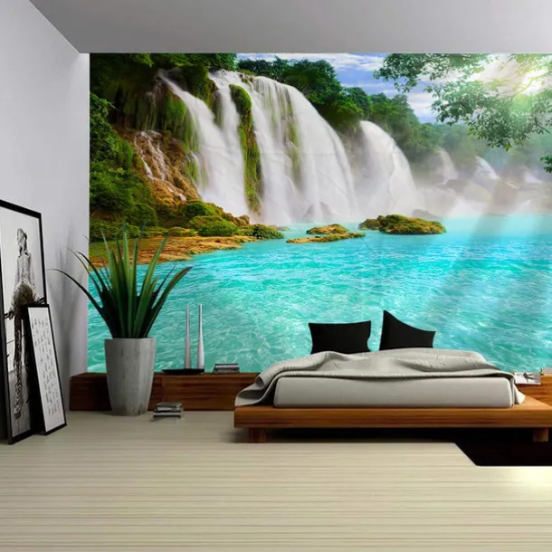 Landscape Waterfall Hanging Tapestry Wall Art Large Tapestry Mural Decor Photograph Backdrop Blanket Curtain Home Bedroom Living Room Decoration