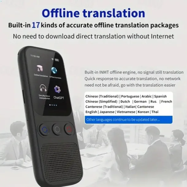 Language Translation Device Two-way Real-time Voice Translation Supports 138 Languages Accurate Offline And Recording 2 Hd Inch Touch Screen For Travel Business And Study
