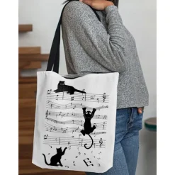 Large Capacity Tote Bag with 3D Cat Print and Paw Patterns – Casual Lightweight Shopping Bag for Cat Lovers, Perfect for Daily Use and Gift Giving