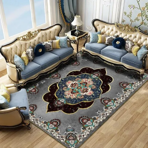 Large Floral Area Rugs Oriental Non-slip Crystal Velvet Plush Carpet Vintage Fluffy Rug Machine Washable Soft Thickened & Shaggy Carpet For Living Room & Bedroom Floor